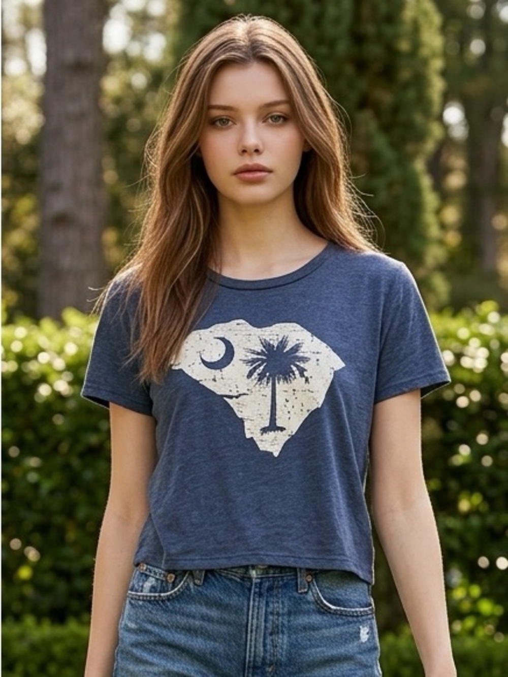 NWT Where I’m From Women’s Blue Short Sleeve Crop Top South Carolina - Size M